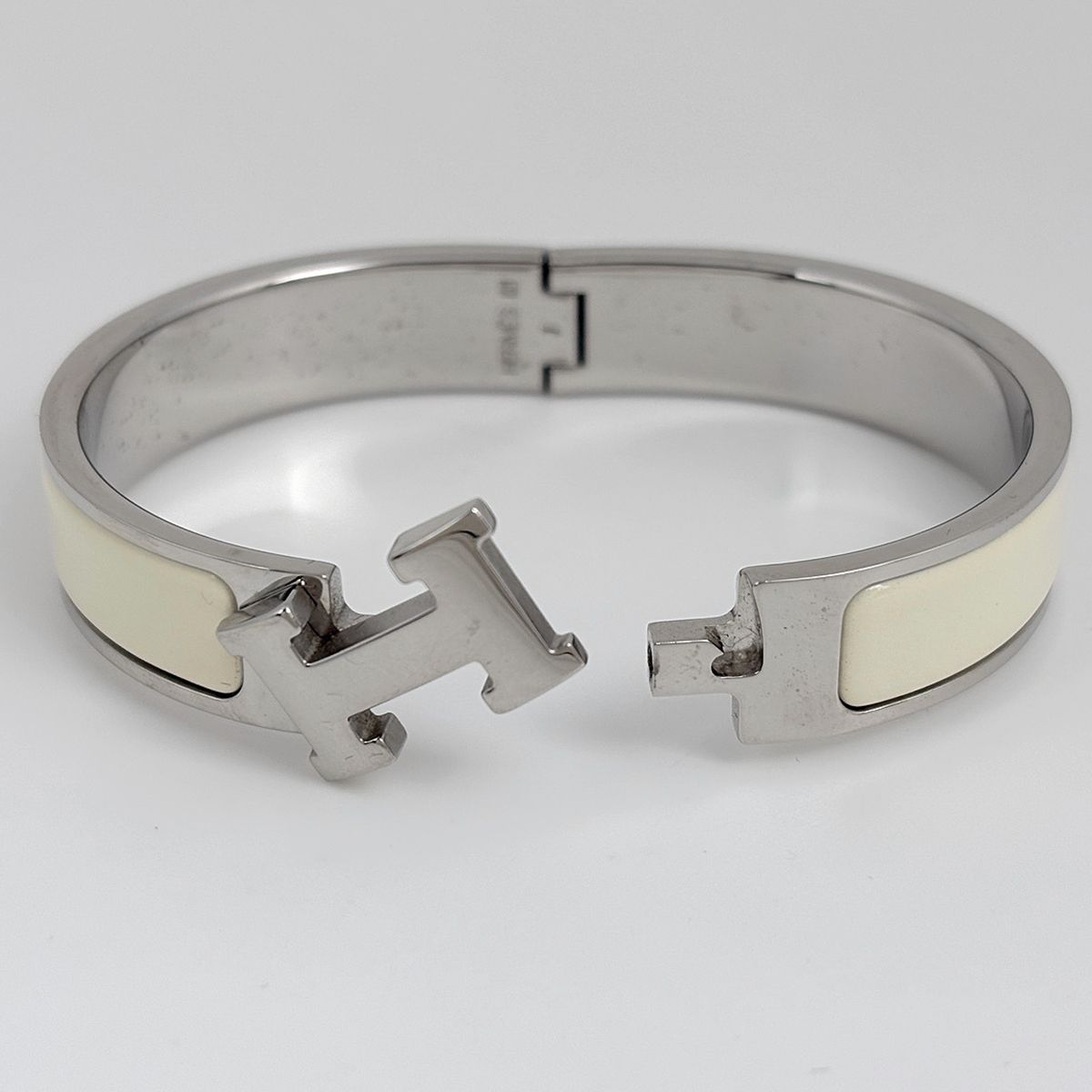 Hermes Clic Enamel Bracelet Clac Bangle Metal Silver White — view 2