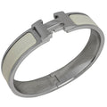Hermes Clic Enamel Bracelet Clac Bangle Metal Silver White