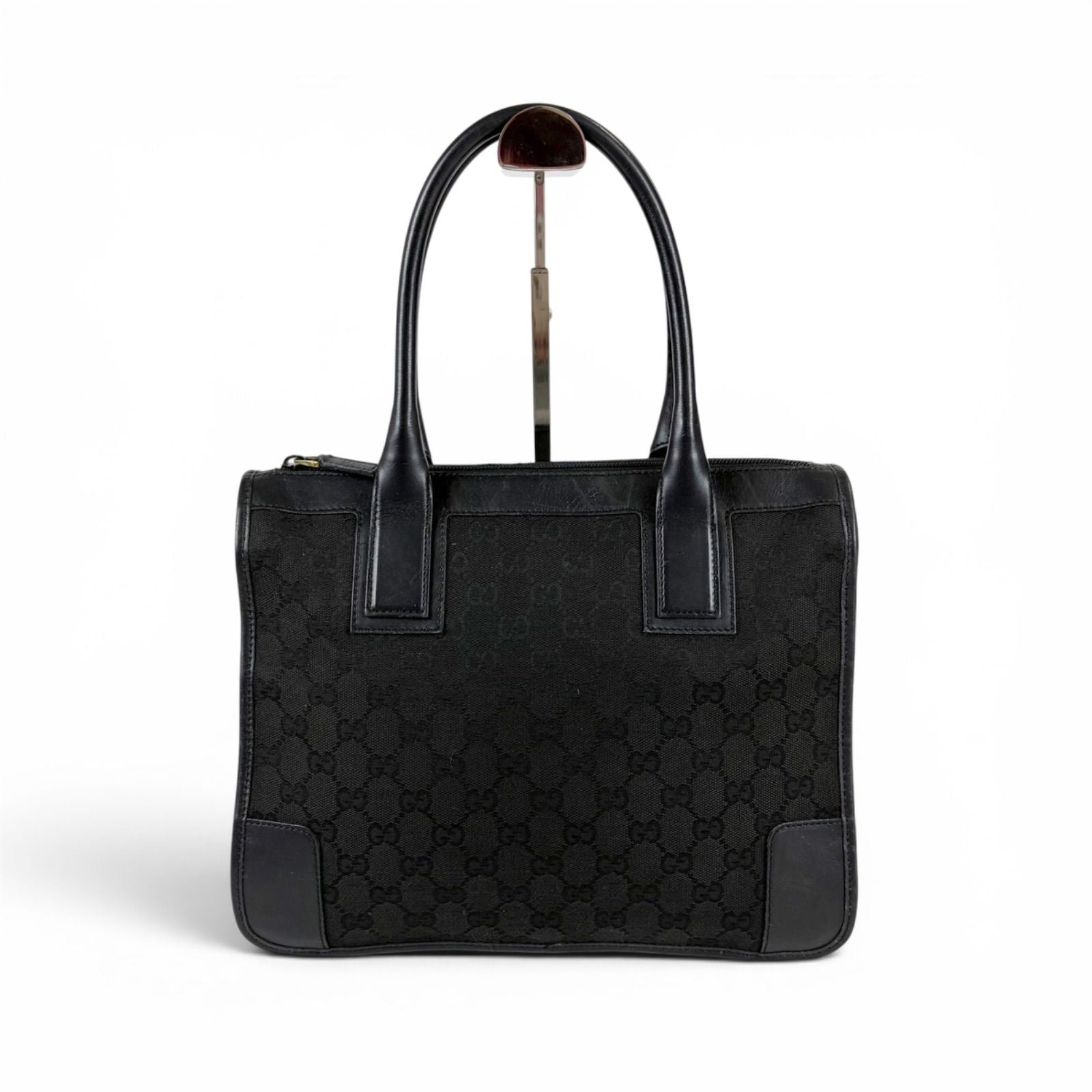 Gucci GG Canvas Tote Leather Black Shoulder Handbag — view 2