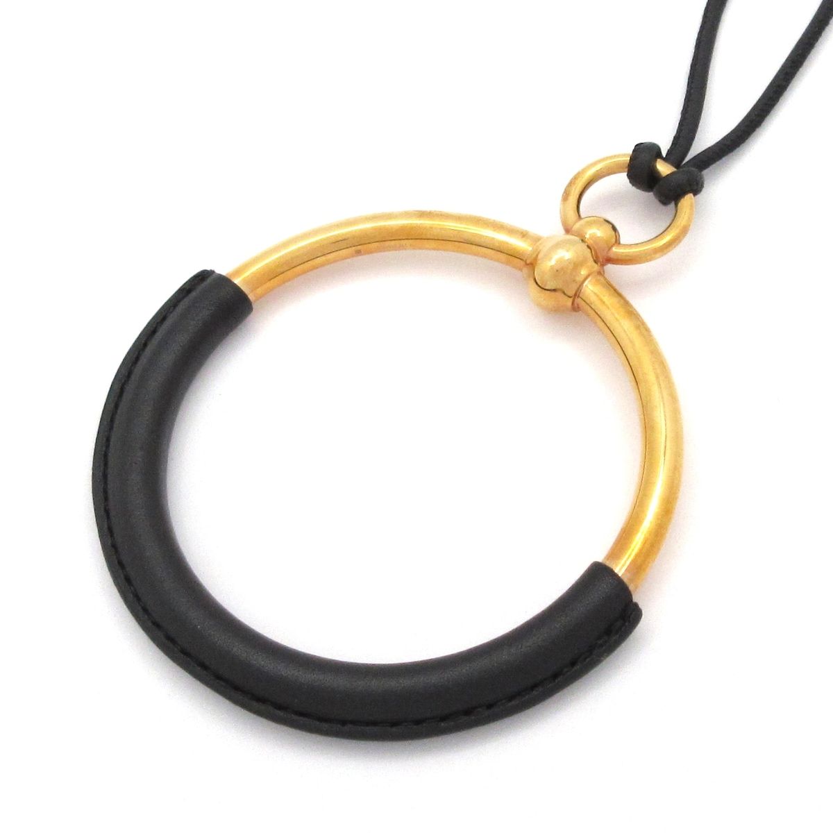 Hermes Necklace Loop Grand Leather Black Gold — view 3
