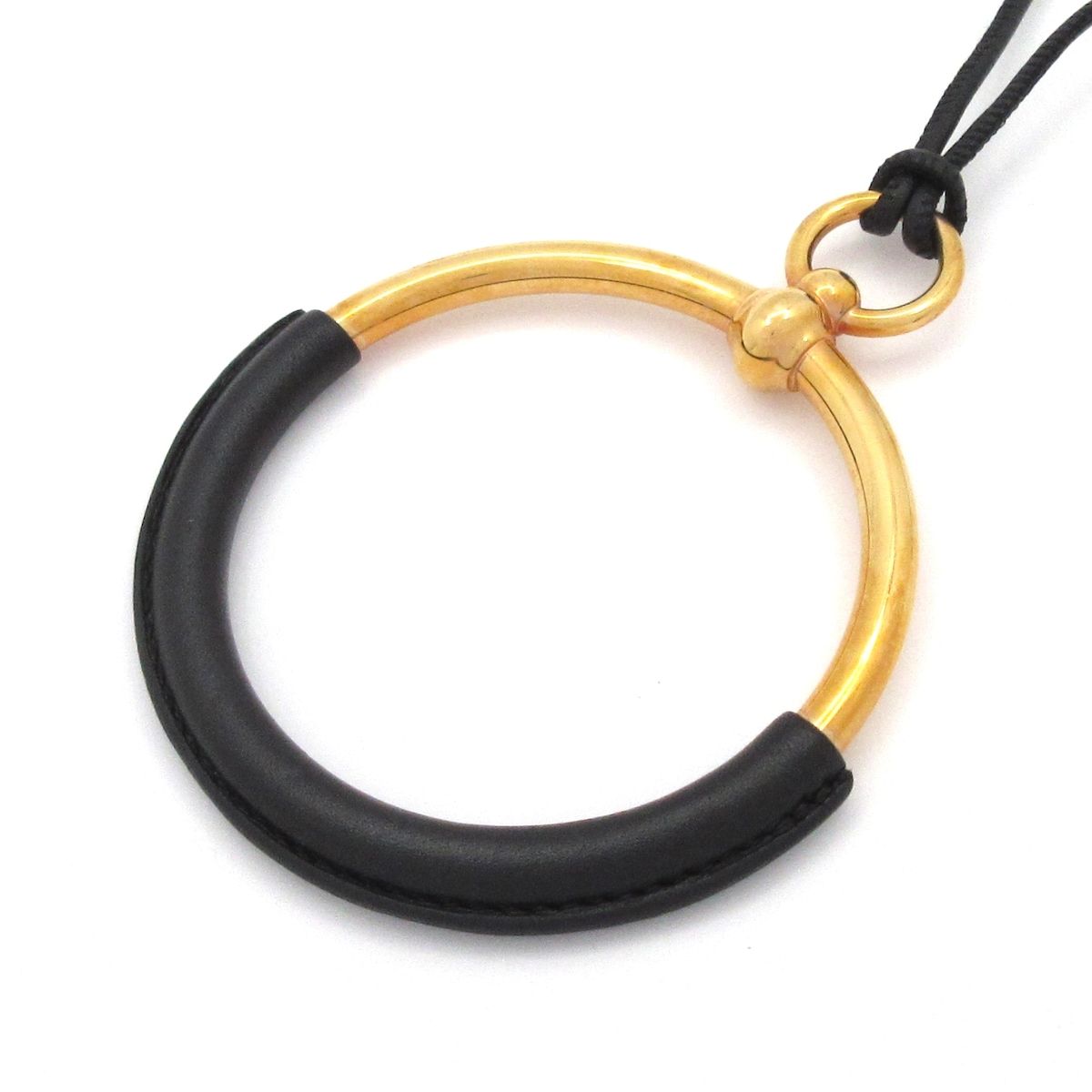 Hermes Necklace Loop Grand Leather Black Gold
