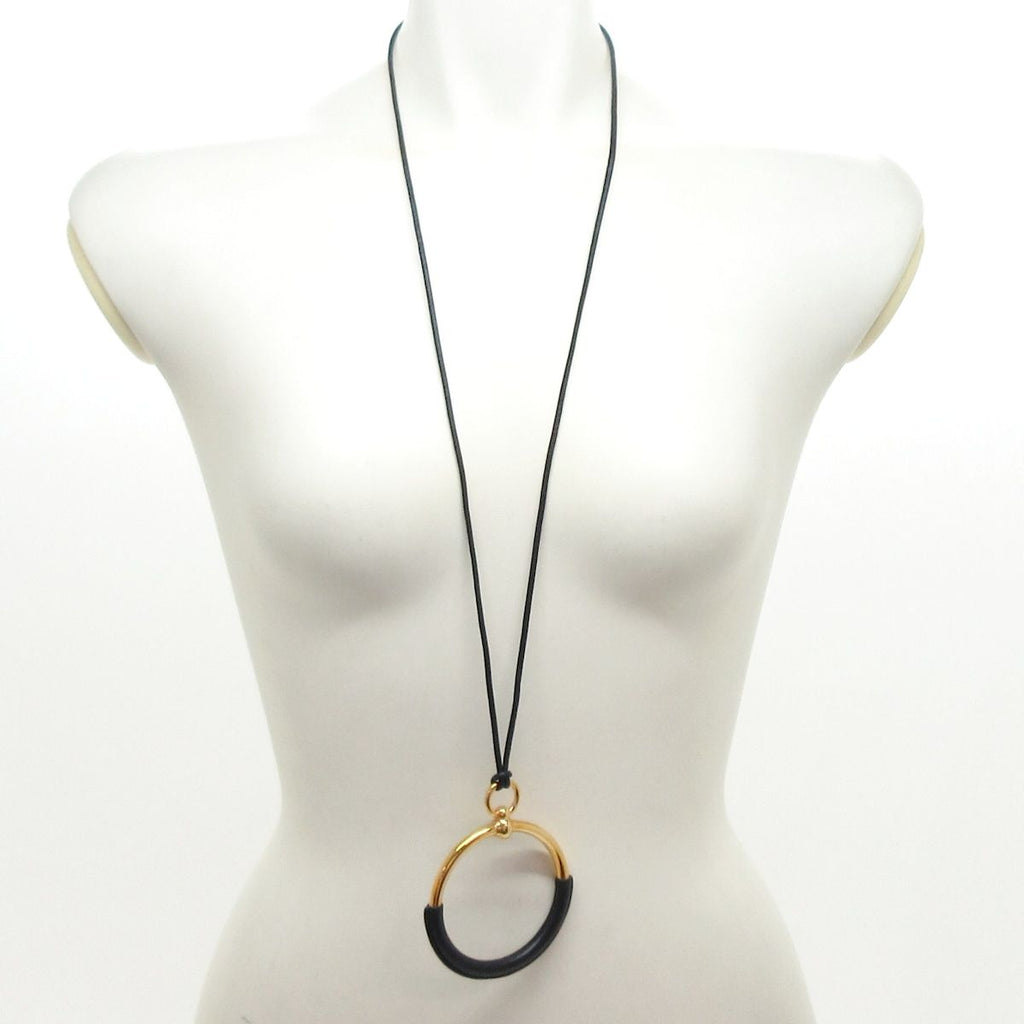 Hermes Necklace Loop Grand Leather Black Gold — view 2