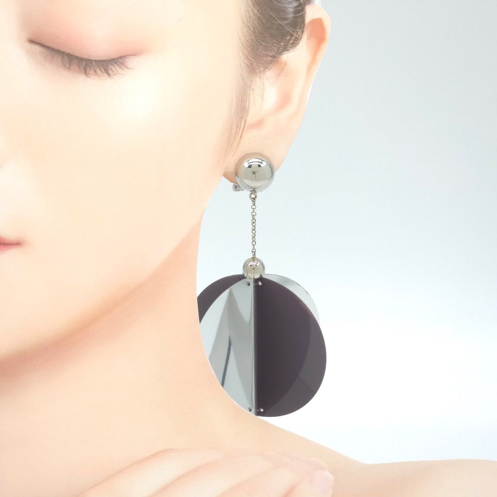Prada Jumbo Sequin Disco Ball Earrings Both Ears Clip on 10 Mirror & Gray Color — view 2