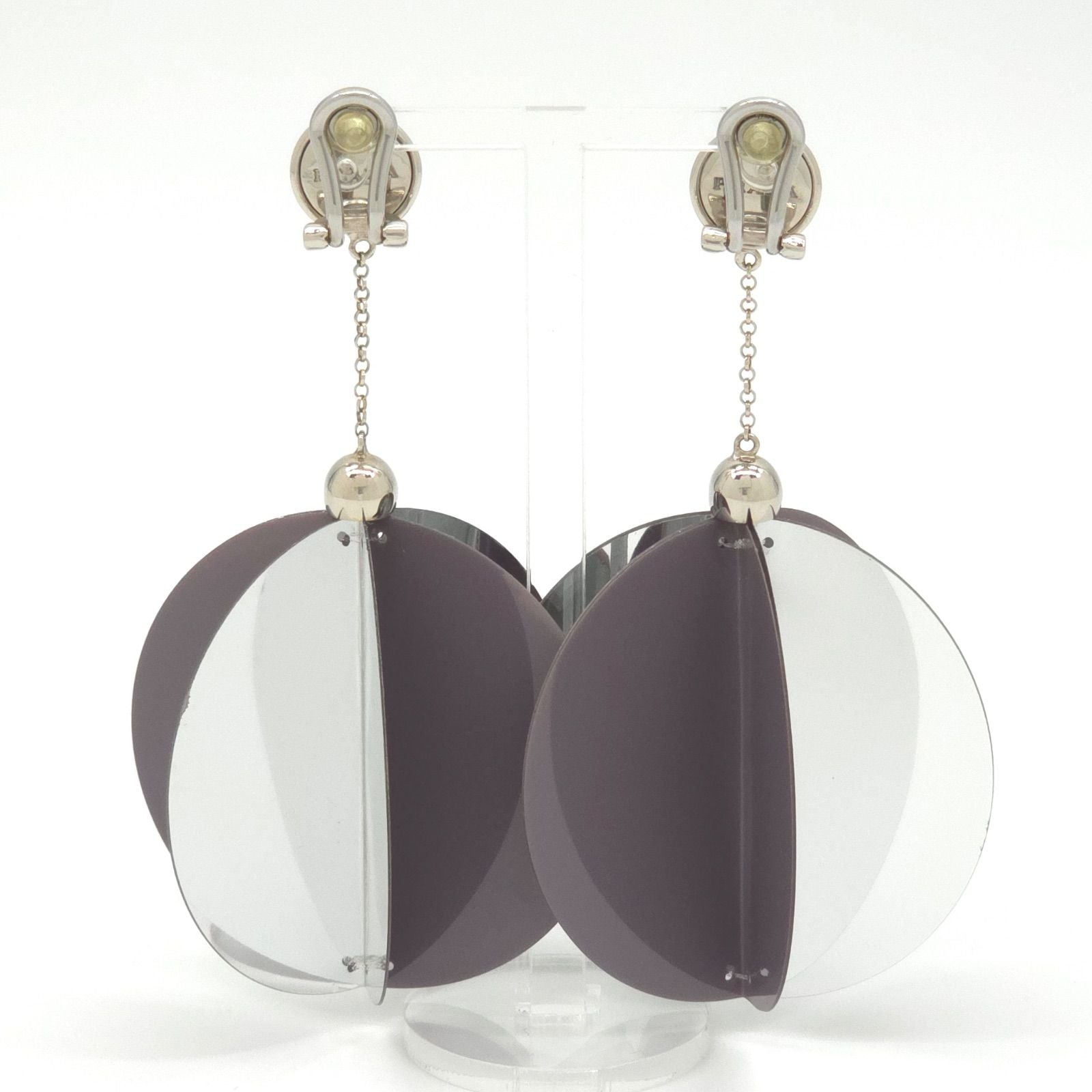 Prada Jumbo Sequin Disco Ball Earrings Both Ears Clip on 10 Mirror & Gray Color