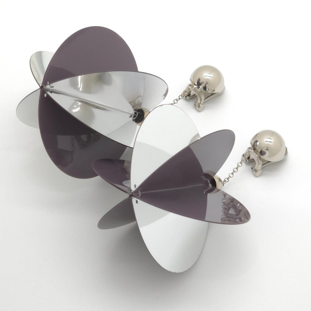 Prada Jumbo Sequin Disco Ball Earrings Both Ears Clip on 10 Mirror & Gray Color — view 3