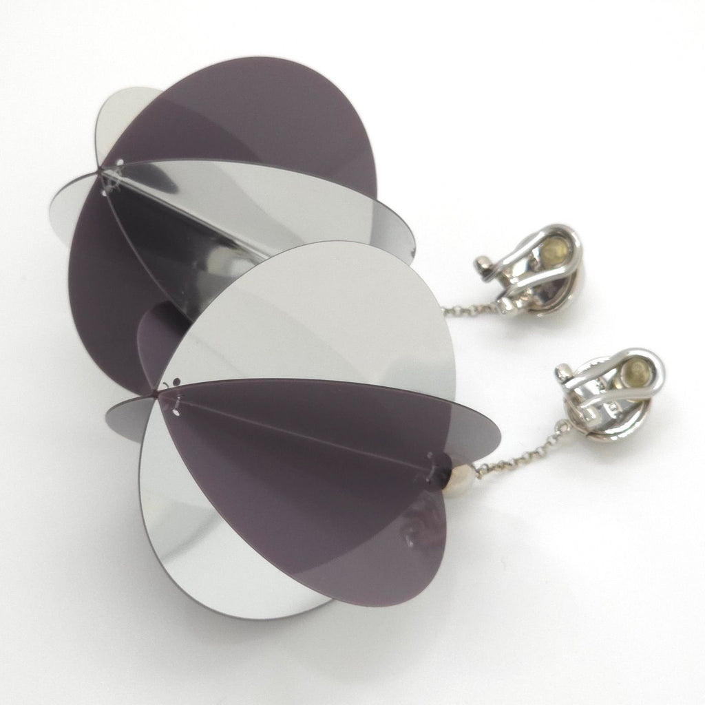 Prada Jumbo Sequin Disco Ball Earrings Both Ears Clip on 10 Mirror & Gray Color — view 4