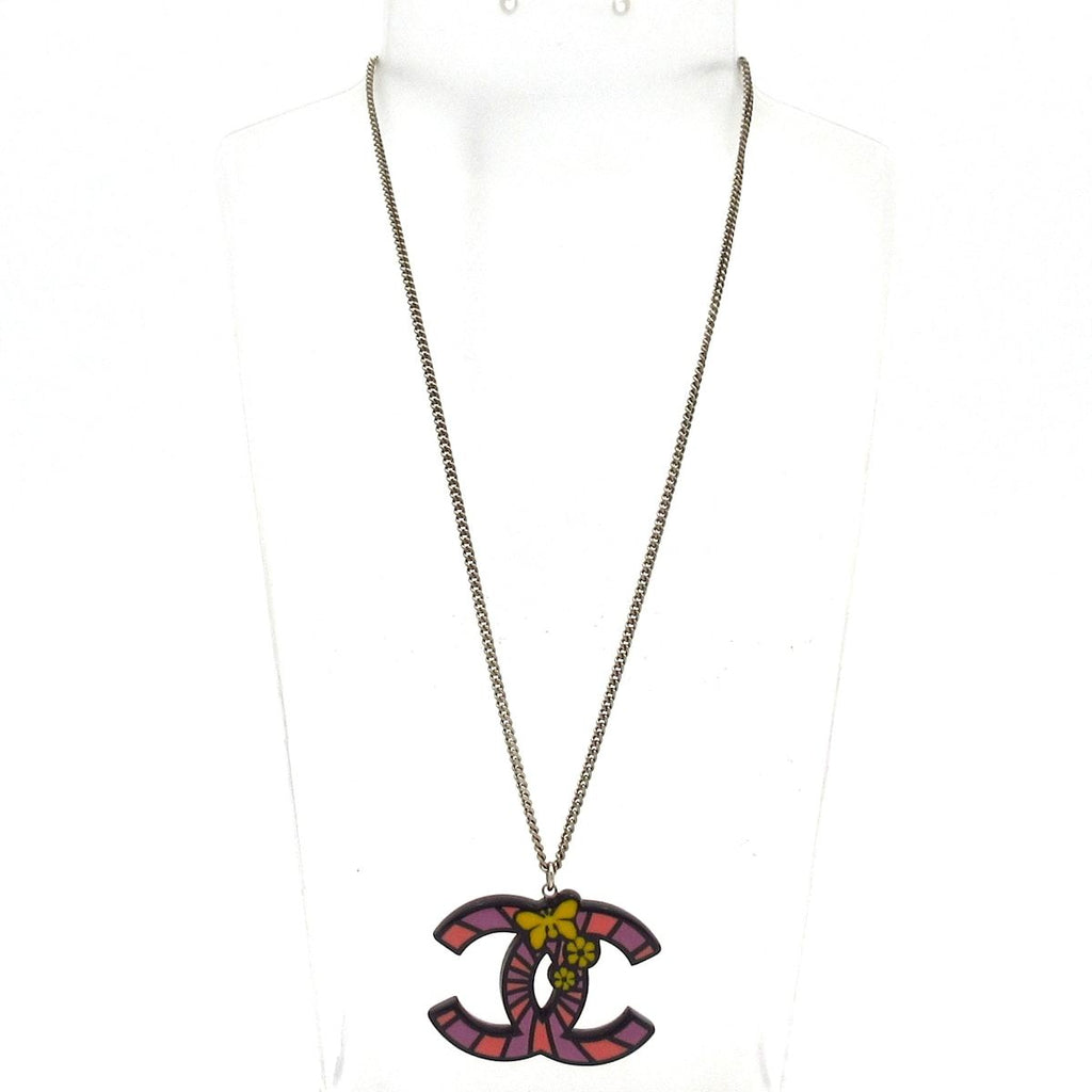 Chanel Necklace CC Logo Silver Yellow Multi Butterfly Flower — view 2