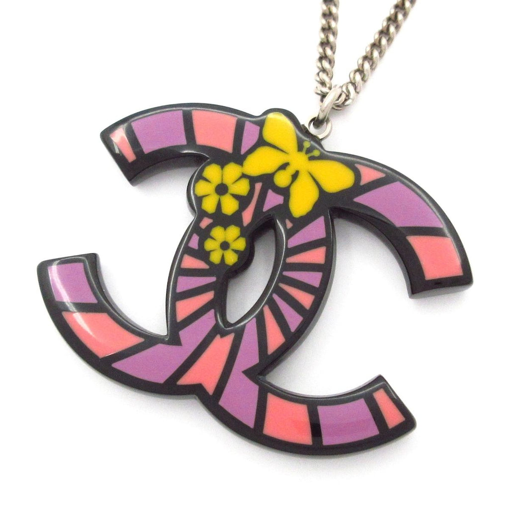 Chanel Necklace CC Logo Silver Yellow Multi Butterfly Flower — view 3