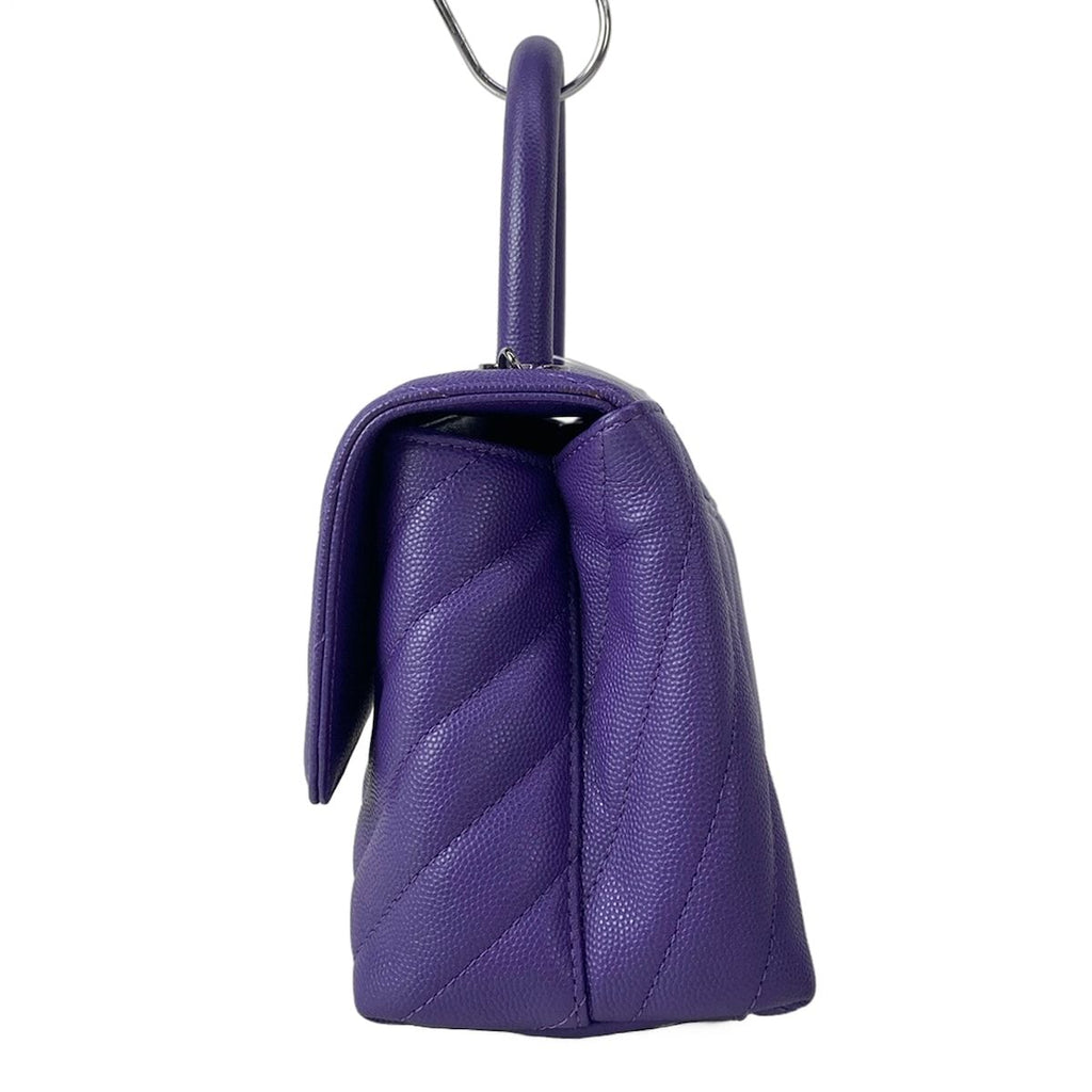 Chanel Handbag Small Top Handle Flap Bag Stitch Coco Purple Silver — view 4