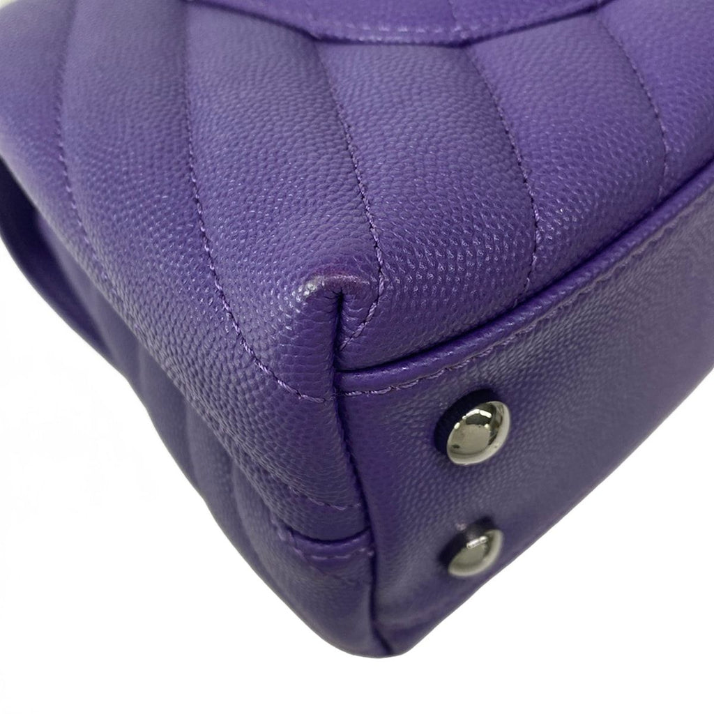 Chanel Handbag Small Top Handle Flap Bag Stitch Coco Purple Silver — view 9
