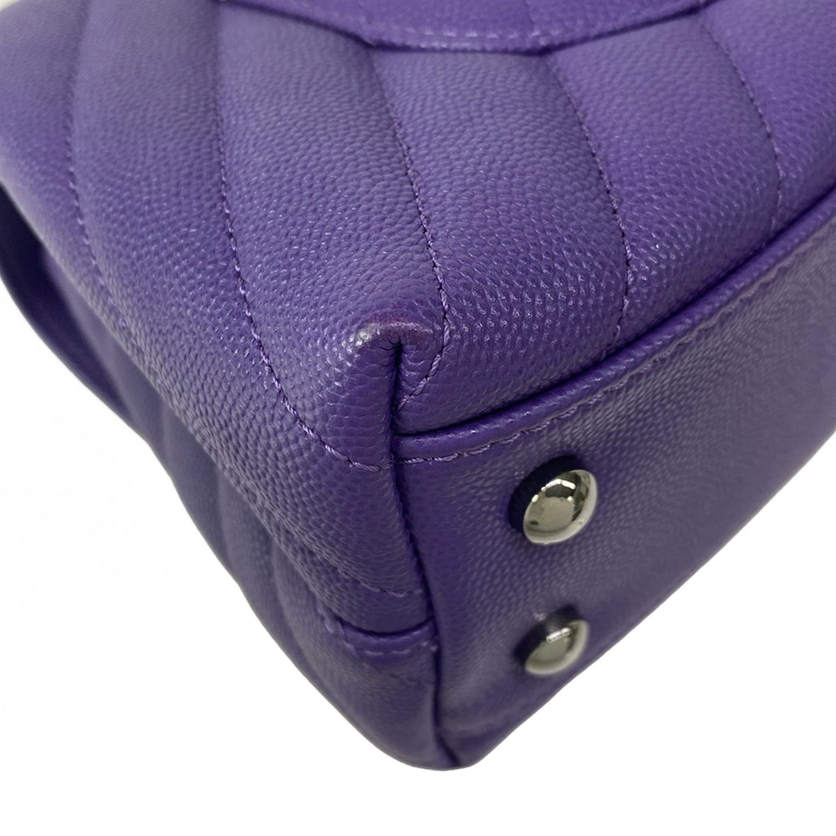 Chanel Handbag Small Top Handle Flap Bag Stitch Coco Purple Silver — view 9