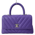 Chanel Handbag Small Top Handle Flap Bag Stitch Coco Purple Silver