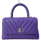Chanel Handbag Small Top Handle Flap Bag Stitch Coco Purple Silver