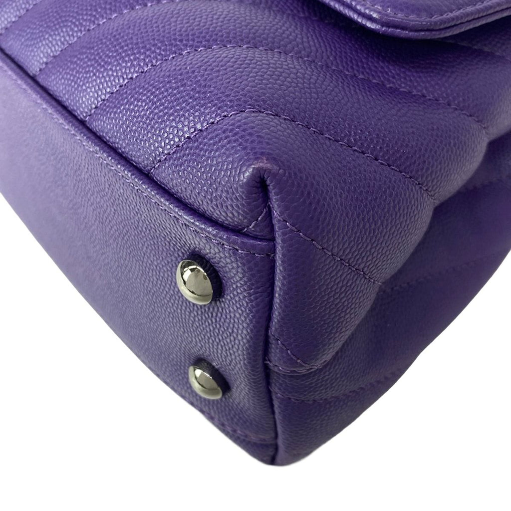 Chanel Handbag Small Top Handle Flap Bag Stitch Coco Purple Silver — view 6