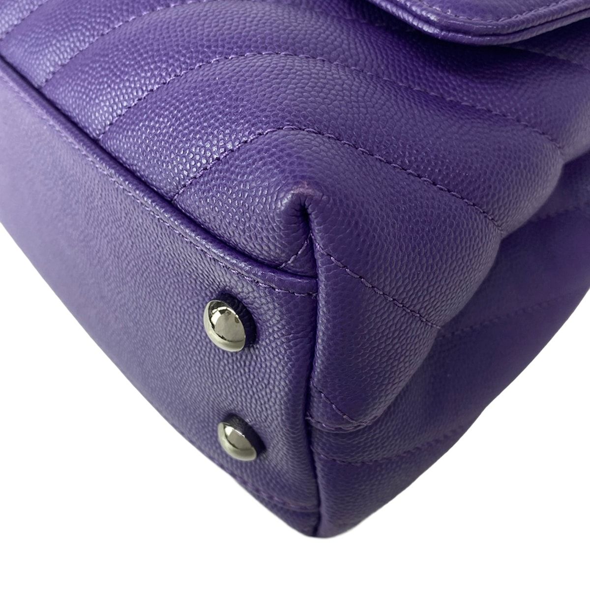 Chanel Handbag Small Top Handle Flap Bag Stitch Coco Purple Silver — view 6