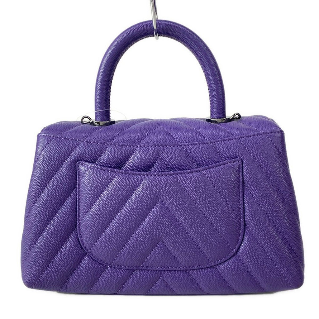 Chanel Handbag Small Top Handle Flap Bag Stitch Coco Purple Silver — view 3