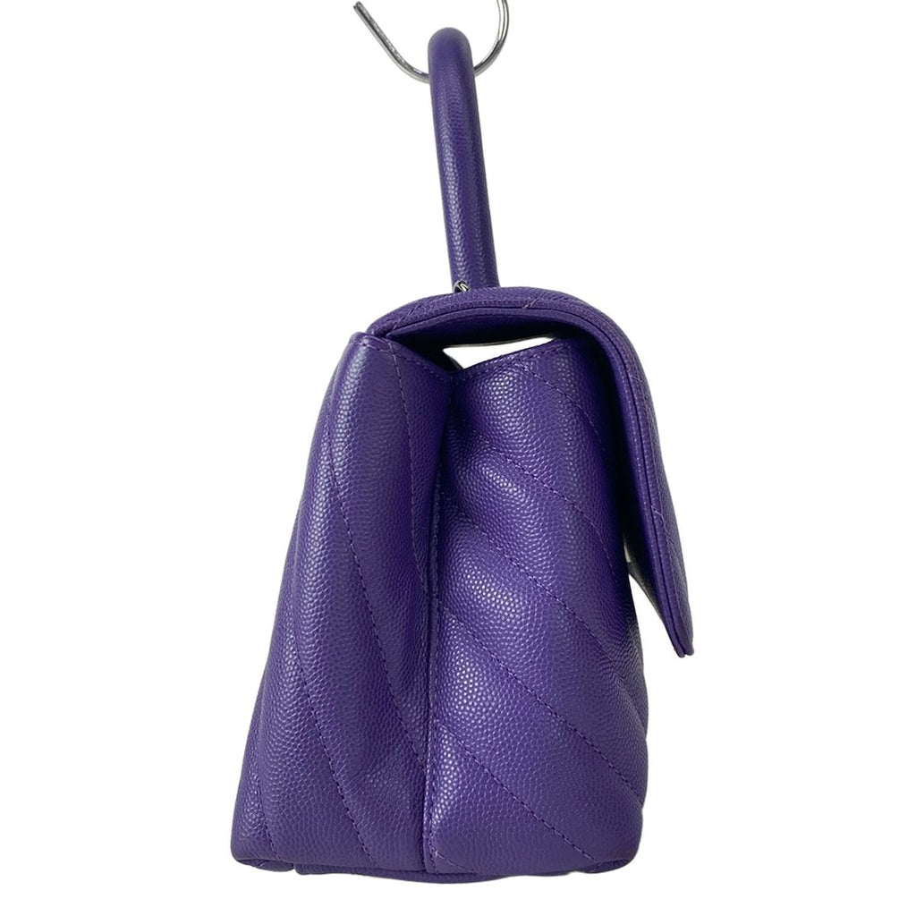 Chanel Handbag Small Top Handle Flap Bag Stitch Coco Purple Silver — view 2