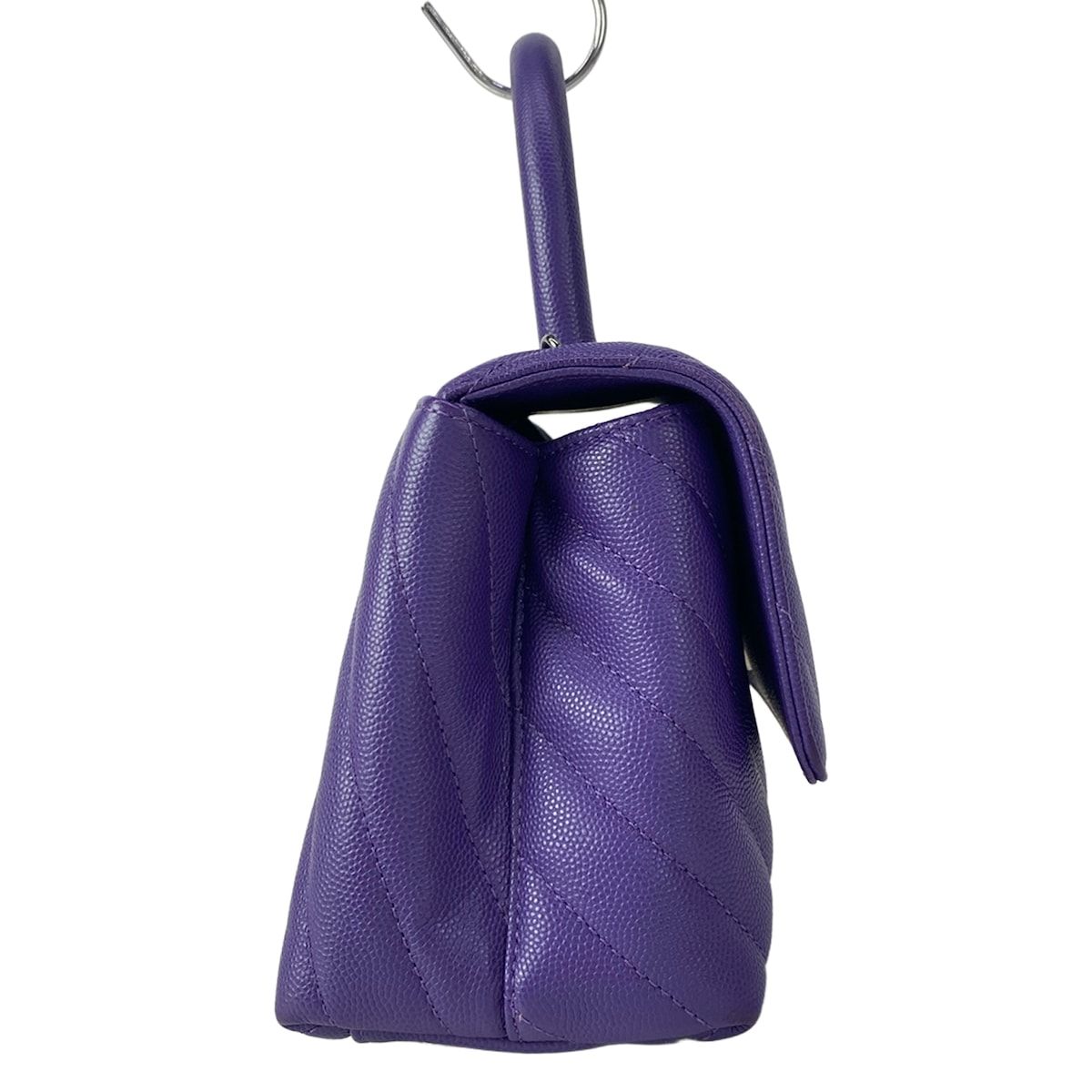 Chanel Handbag Small Top Handle Flap Bag Stitch Coco Purple Silver — view 2
