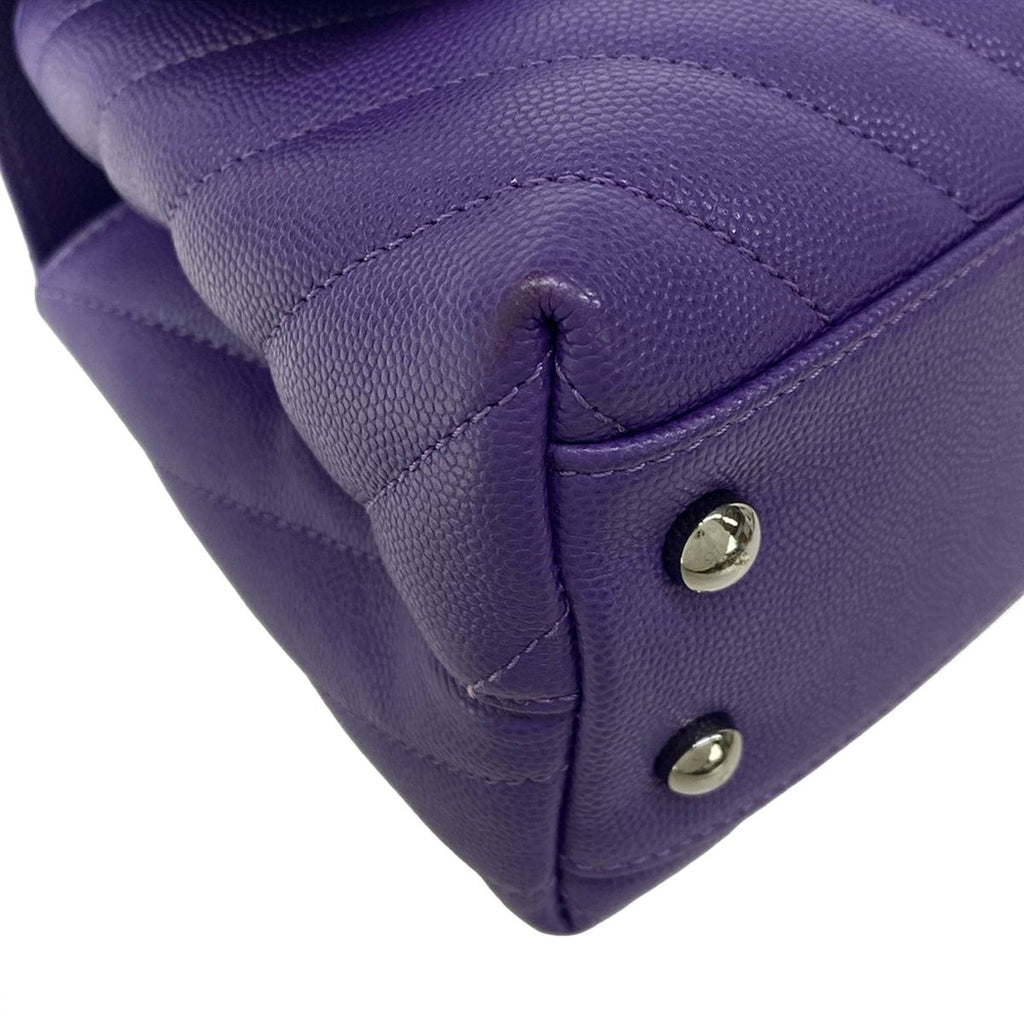 Chanel Handbag Small Top Handle Flap Bag Stitch Coco Purple Silver — view 7