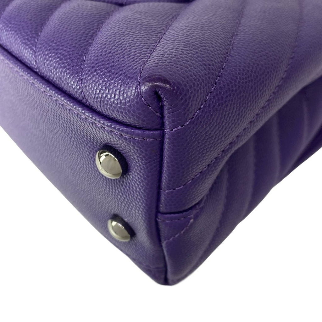 Chanel Handbag Small Top Handle Flap Bag Stitch Coco Purple Silver — view 8