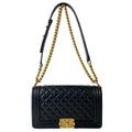Chanel Shoulder Bag Boy Quilted Black Chain Vintage Gold