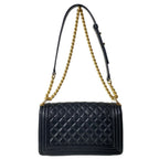 Chanel Shoulder Bag Boy Quilted Black Chain Vintage Gold — view 3