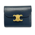 Celine Trifold Wallet Small Flap Triomphe Navy Leather