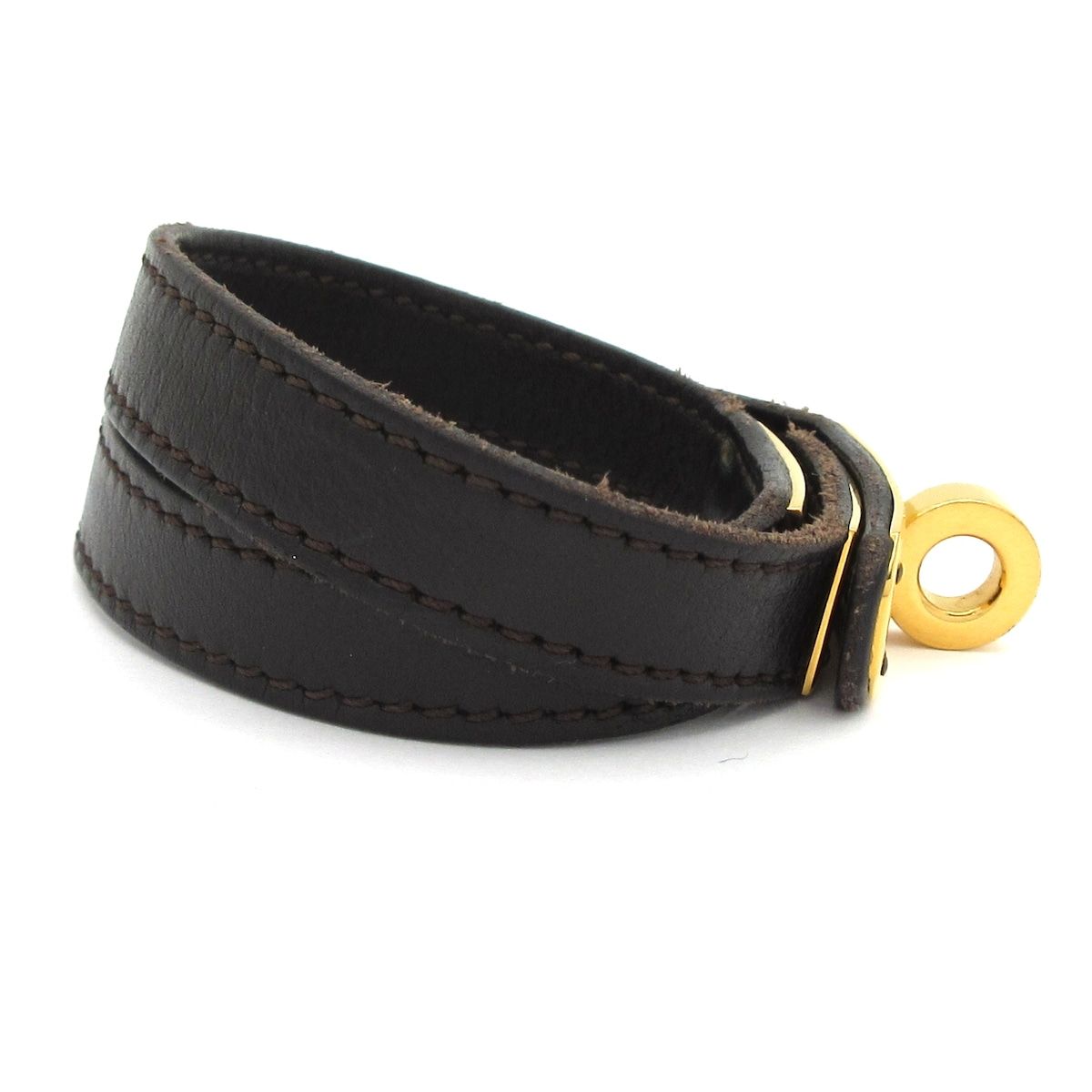 Hermes Bracelet Mini Kelly Double Tour Leather Dark Brown Gold — view 2