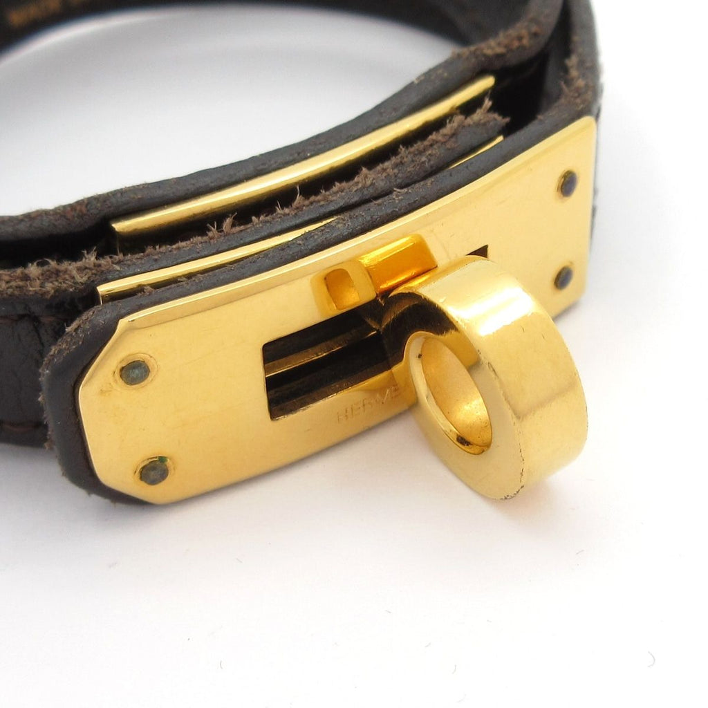 Hermes Bracelet Mini Kelly Double Tour Leather Dark Brown Gold — view 5