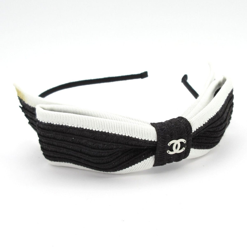 Chanel Headband Black White Ribbon CC Logo