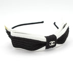 Chanel Headband Black White Ribbon CC Logo