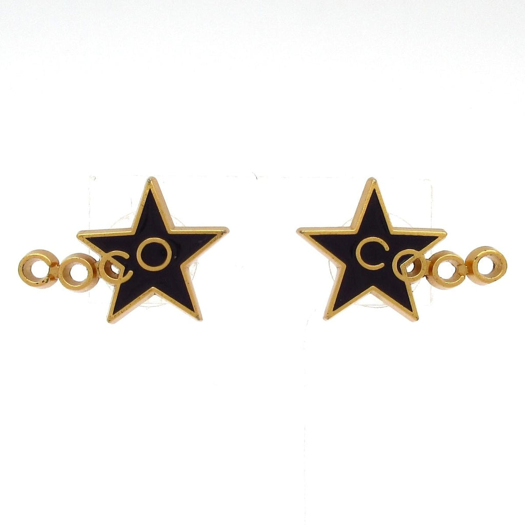 Chanel Earrings CC Logo Gold Black Star