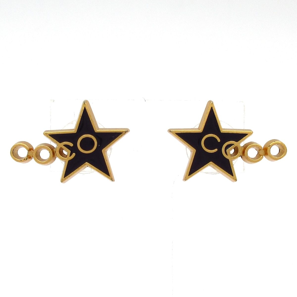 Chanel Earrings CC Logo Gold Black Star