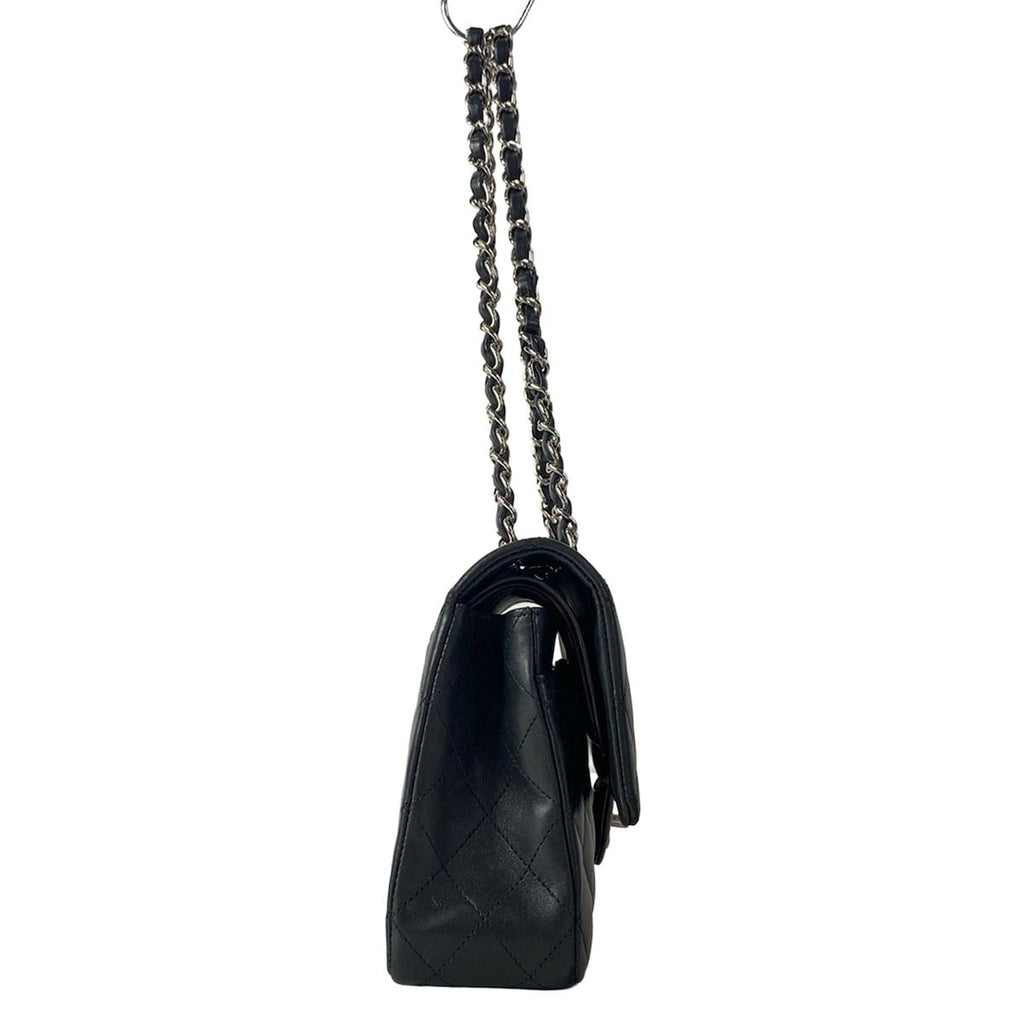 Chanel Shoulder Bag Double Flap Quilted Black Chain Silver Lambskin — view 2