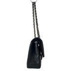 Chanel Shoulder Bag Double Flap Quilted Black Chain Silver Lambskin — view 2