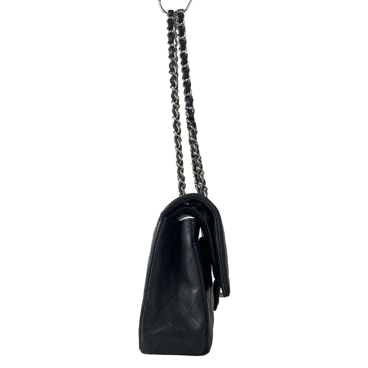 Chanel Shoulder Bag Double Flap Quilted Black Chain Silver Lambskin — view 2