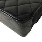 Chanel Shoulder Bag Double Flap Quilted Black Chain Silver Lambskin — view 8