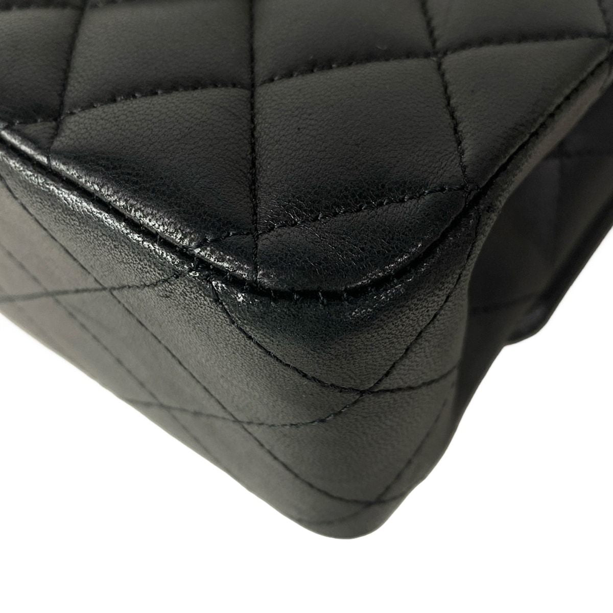 Chanel Shoulder Bag Double Flap Quilted Black Chain Silver Lambskin — view 8