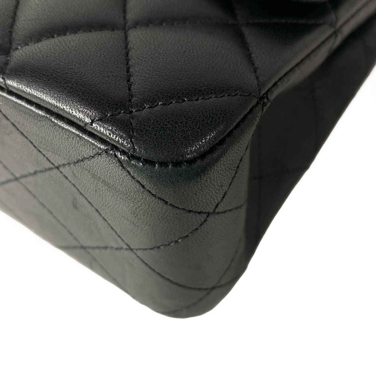 Chanel Shoulder Bag Double Flap Quilted Black Chain Silver Lambskin — view 6