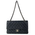 Chanel Shoulder Bag Double Flap Quilted Black Chain Silver Lambskin