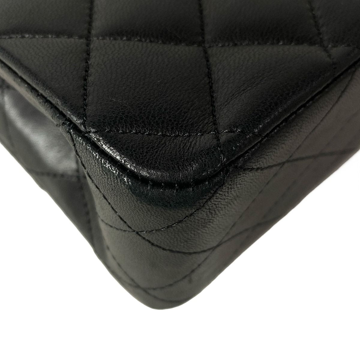 Chanel Shoulder Bag Double Flap Quilted Black Chain Silver Lambskin — view 9