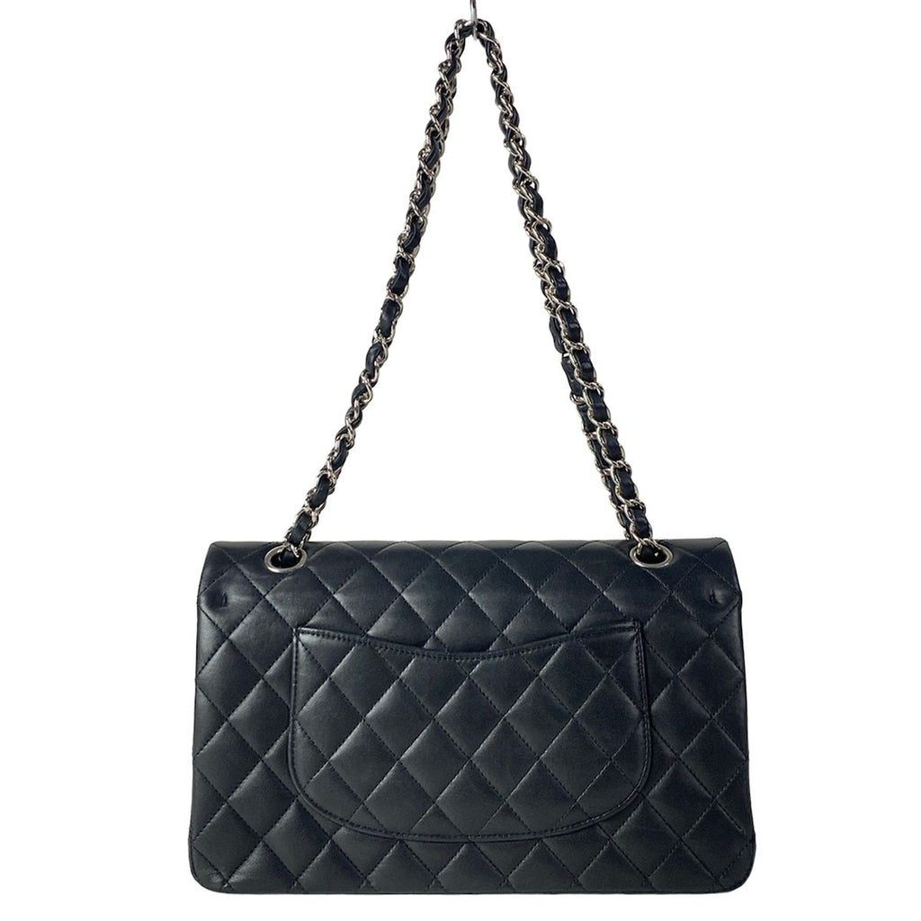 Chanel Shoulder Bag Double Flap Quilted Black Chain Silver Lambskin — view 3
