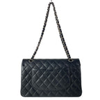 Chanel Shoulder Bag Double Flap Quilted Black Chain Silver Lambskin — view 3