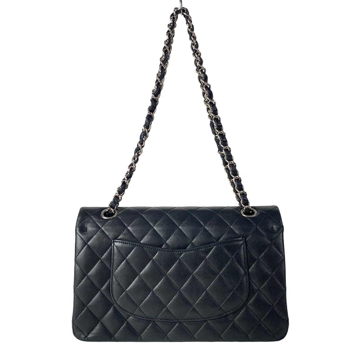 Chanel Shoulder Bag Double Flap Quilted Black Chain Silver Lambskin — view 3
