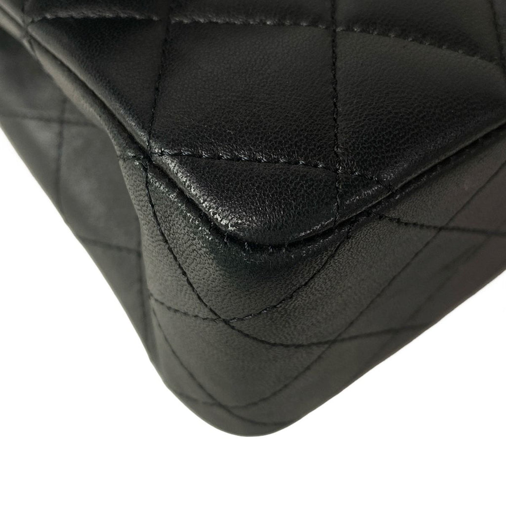 Chanel Shoulder Bag Double Flap Quilted Black Chain Silver Lambskin — view 7