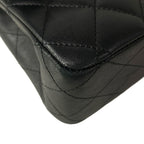 Chanel Shoulder Bag Double Flap Quilted Black Chain Silver Lambskin — view 7