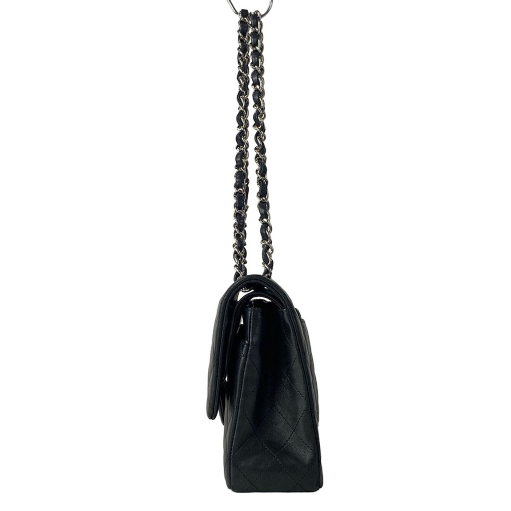 Chanel Shoulder Bag Double Flap Quilted Black Chain Silver Lambskin — view 4