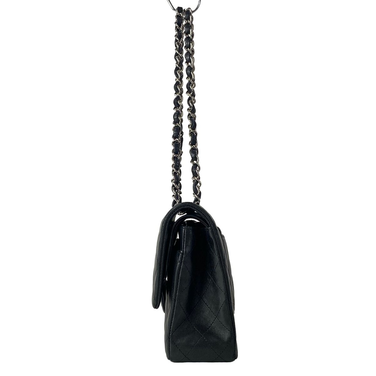 Chanel Shoulder Bag Double Flap Quilted Black Chain Silver Lambskin — view 4