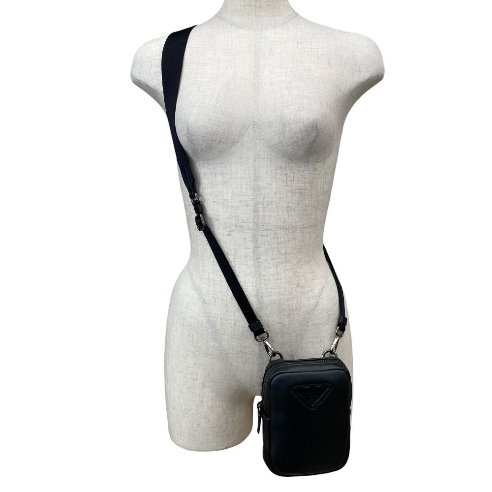 Prada Triangle Logo Mini Shoulder Bag Pouch Leather Black Practical — view 9