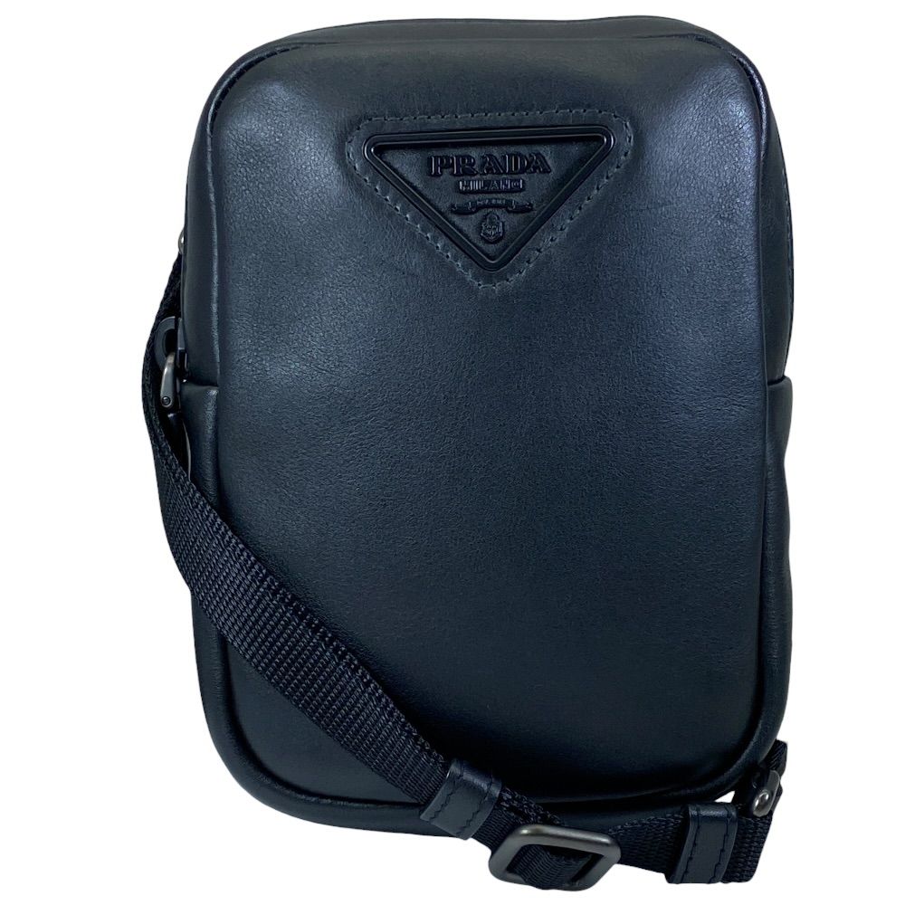 Prada Triangle Logo Mini Shoulder Bag Pouch Leather Black Practical